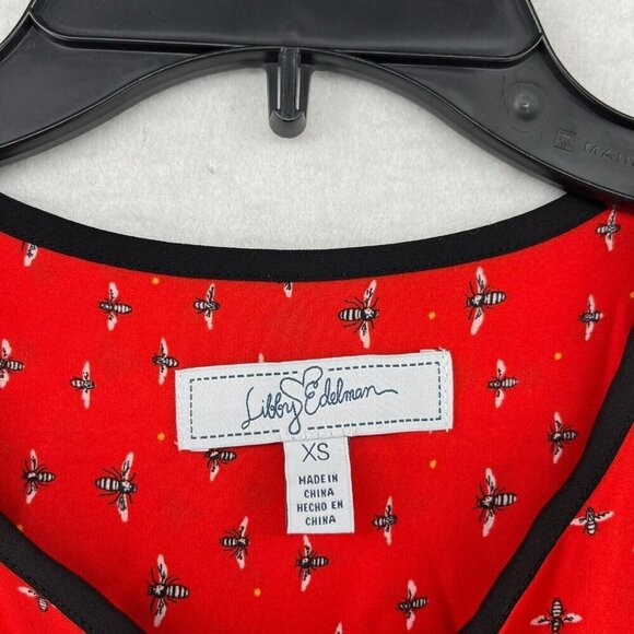 Libby Edelman Blouse Women's Sz XS Red Bee Print Tasseled Tie Front Flowy - Picture 11 of 12